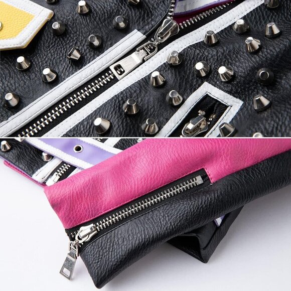 DARKSHE Women's Faux Leather Taskmaster, Black/Purple Jacket Fashion Coat - Picture 6 of 6